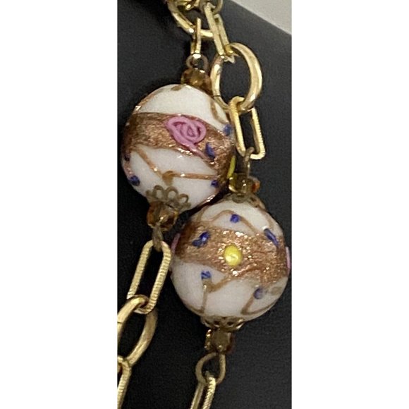 Vintage Venetian? Glass Wedding Cake Lamp Work Beaded Necklace White Pink Gold - Picture 8 of 13